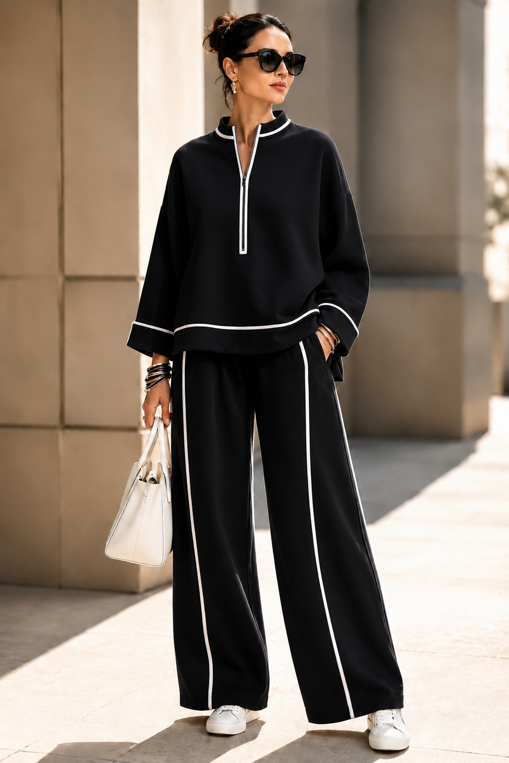 New Arrival🔥Women’s Relaxed Half-Zip Wide-Leg Two-Piece Set