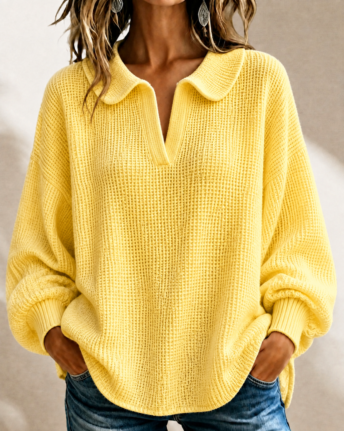 New Arrival🔥Women’s Soft Textured V-Neck Collared Sweater