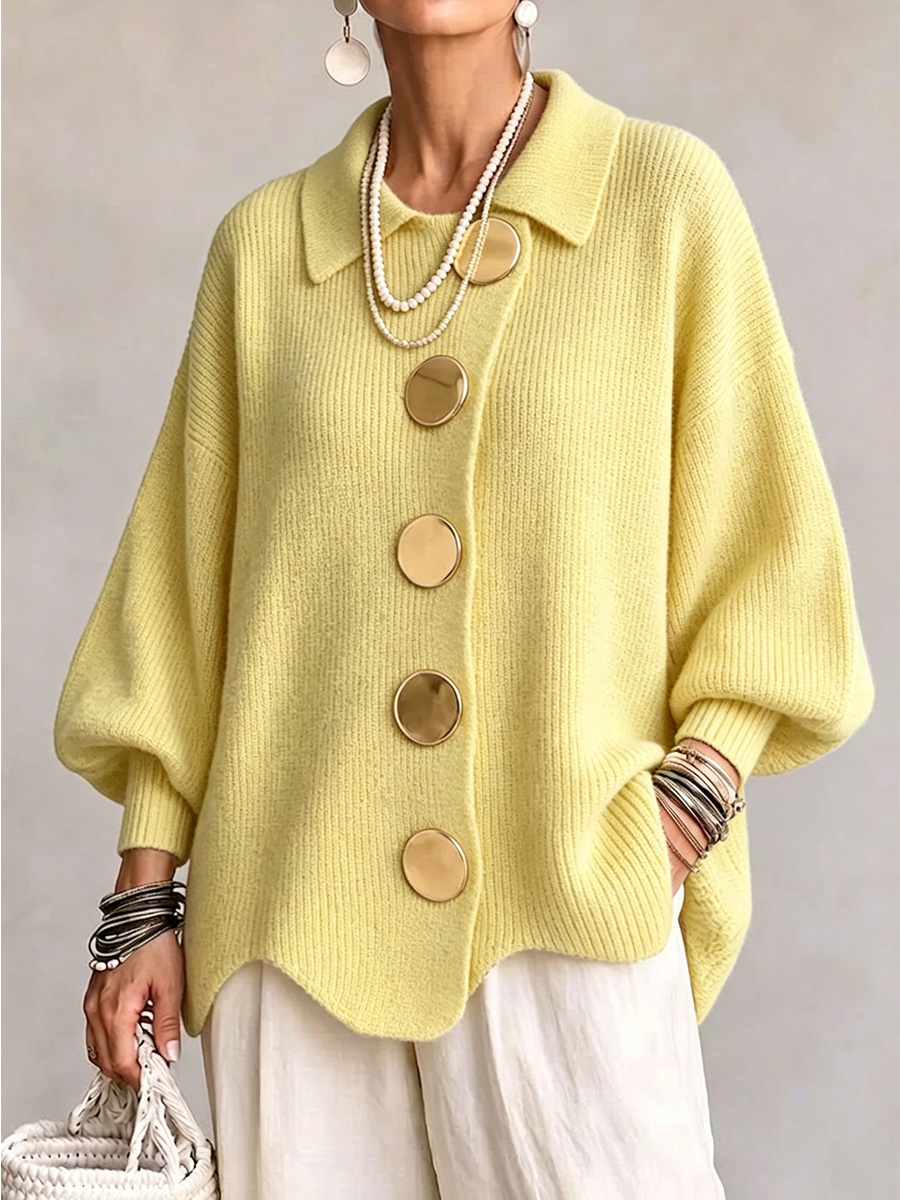New Arrival🔥 Oversized Collared Knit Cardigan With Large Metal Buttons-Arttile