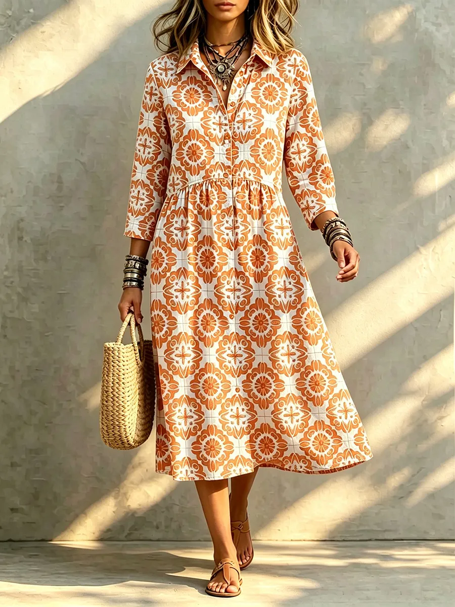 New Arrivals🔥 Santorini Inspired Print Midi Dress-Arttile