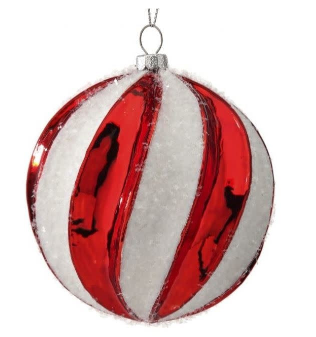 Glass Snow Peppermint Stripe Ornament-Arttile