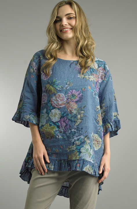 Blue Ruffle Linen Tunic by: Tempo Paris-Arttile