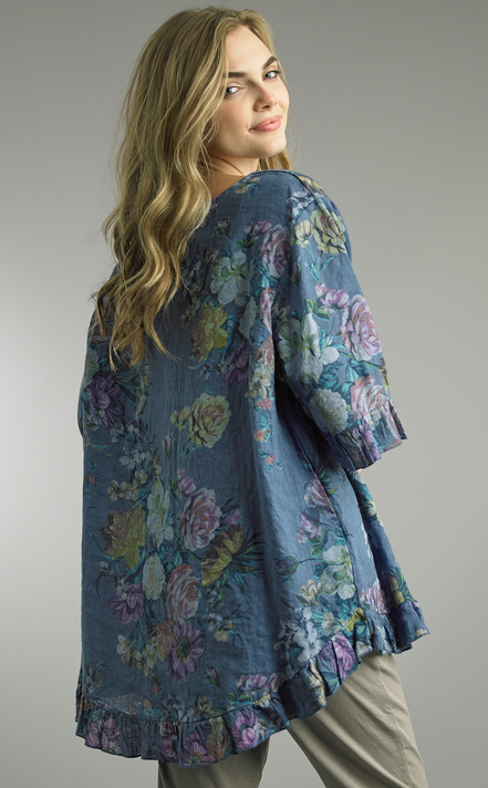 Blue Ruffle Linen Tunic by: Tempo Paris-Arttile