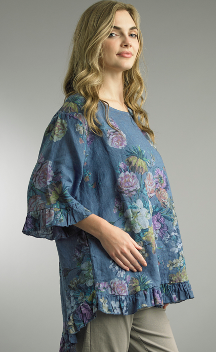Blue Ruffle Linen Tunic by: Tempo Paris-Arttile