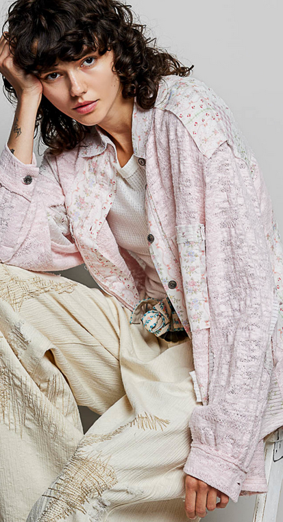 Blush Lace Denim Long Sleeve Top By: POL-Arttile