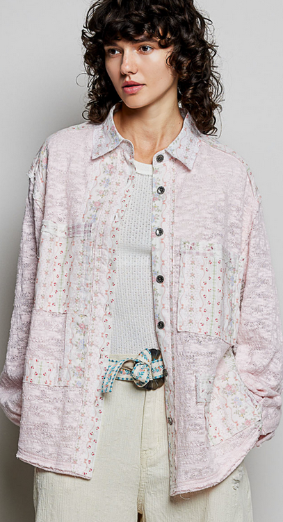 Blush Lace Denim Long Sleeve Top By: POL-Arttile