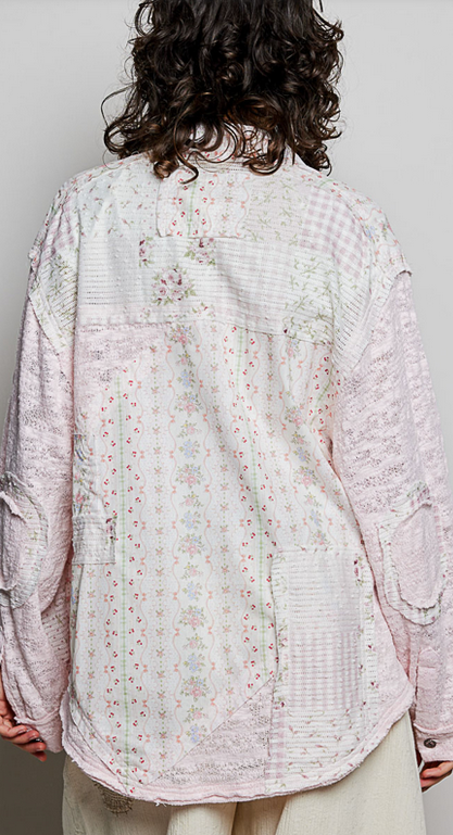 Blush Lace Denim Long Sleeve Top By: POL-Arttile