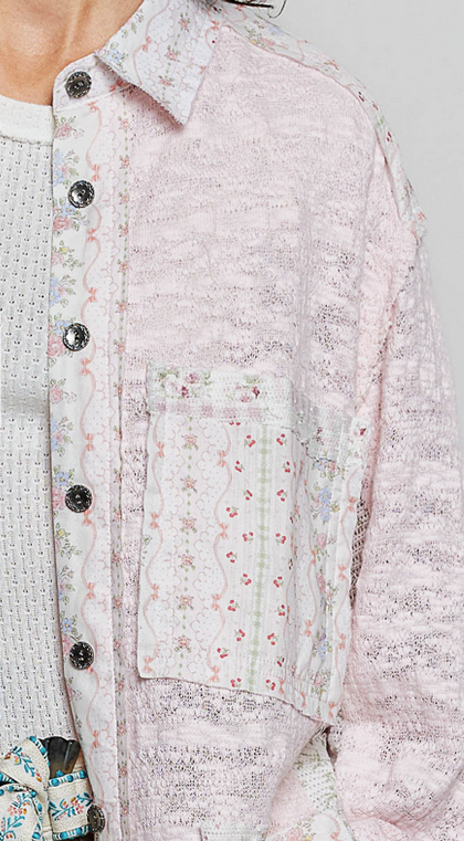 Blush Lace Denim Long Sleeve Top By: POL-Arttile