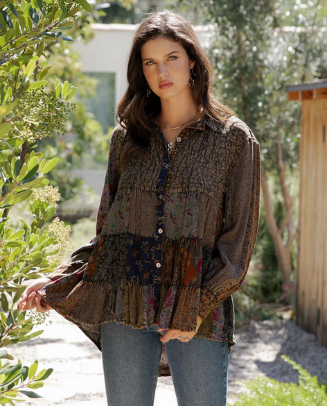(4-Sizes) Patchwork Ruffle Tiered Top-Arttile
