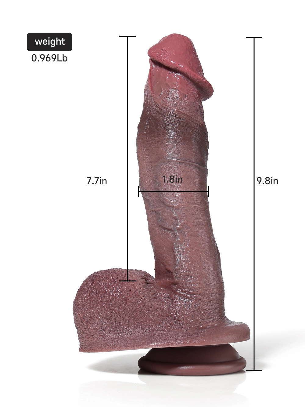 9.8" x 1.8" Most Realistic Soft Life Like Black Thick Dildo