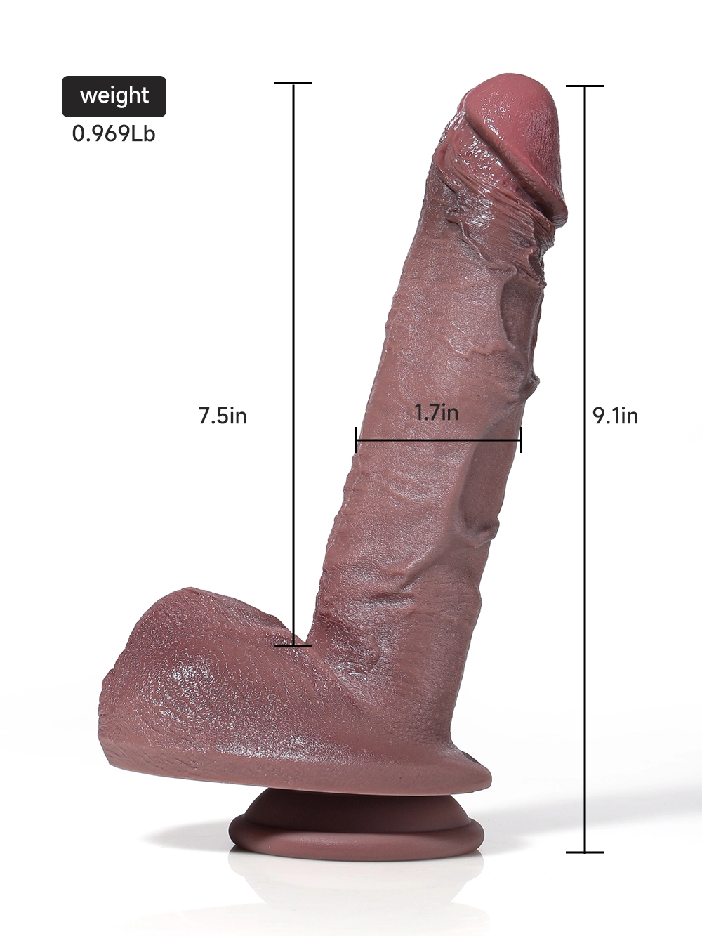 9.1" x 1.7" Most Realistic Soft Black Thick Dildo with  Raised Veins