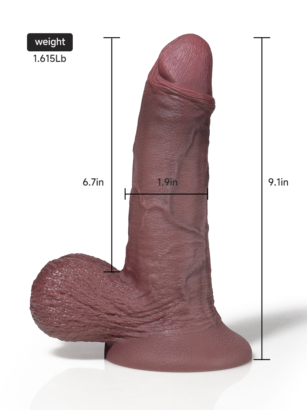 9.1 x 1.9 inch black realistic dildo size guide