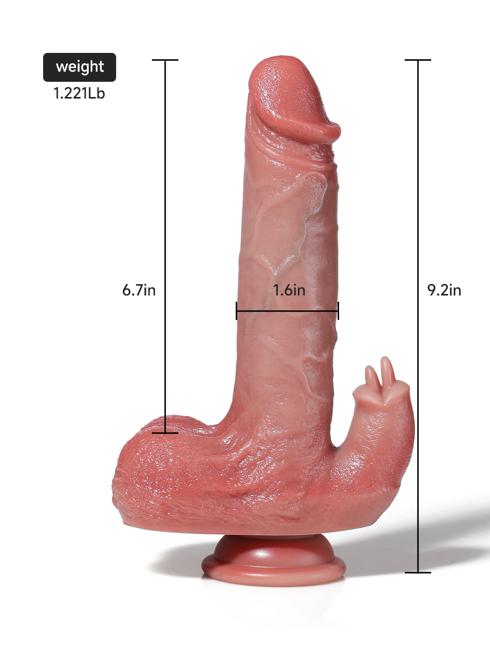 9.2 x 1.6 Inch Vibrating Thrusting Dildo with Rabbit Design