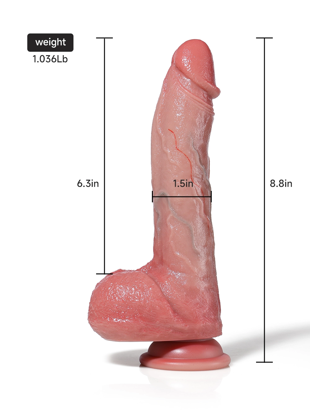Aaron 8.8 x 1.5 inch thrusting dildo size guide
