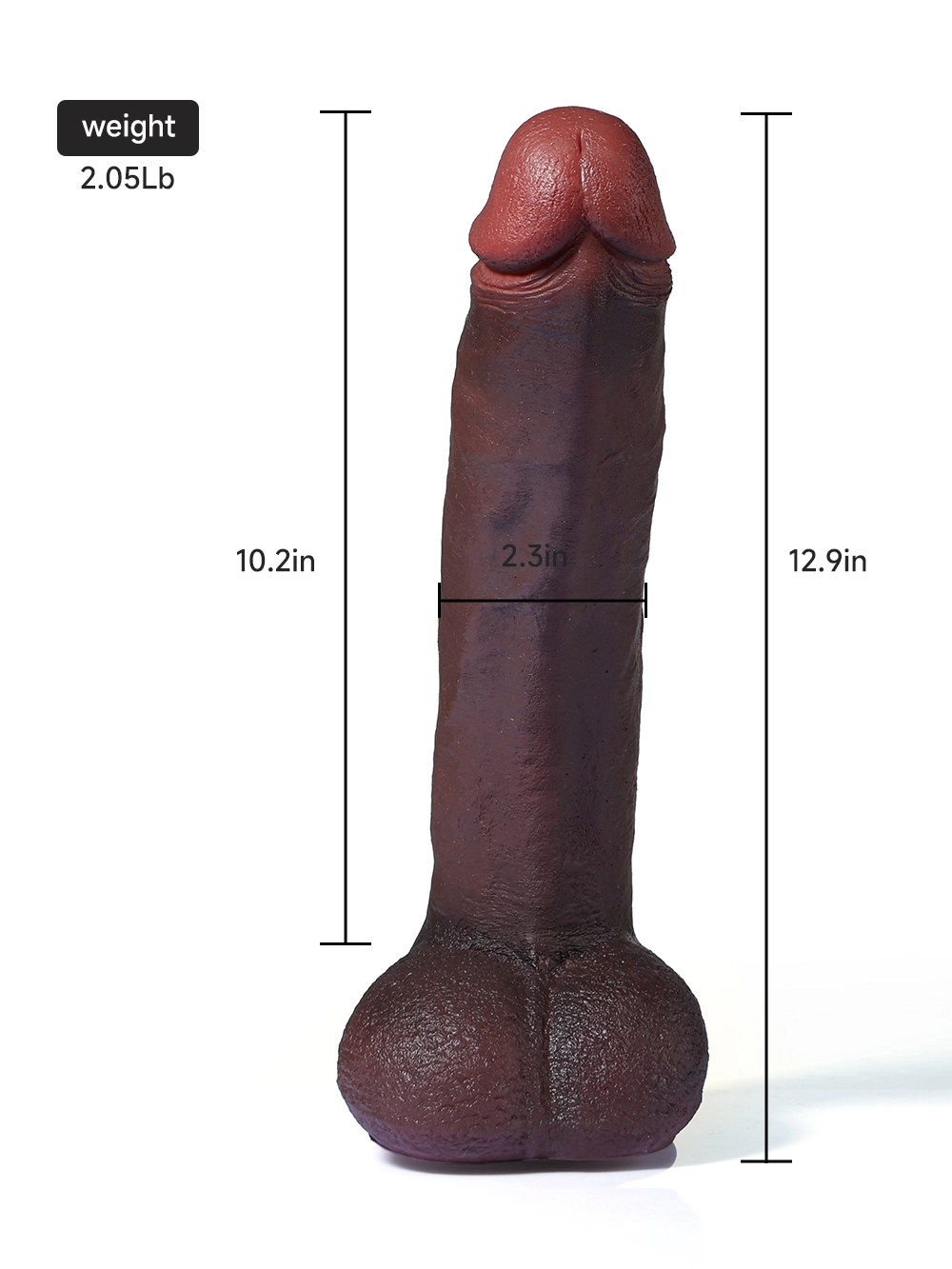 12.9" x 2.3" Huge Black Real Feel Dildo with Keel