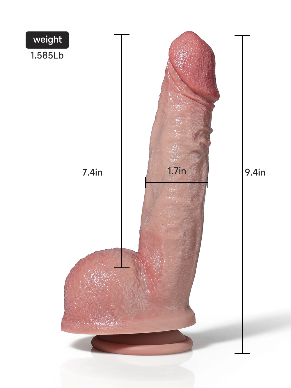 9.4" x 1.7" Upward Curved Touch Real Dildo with Suction Cup for G Spot
