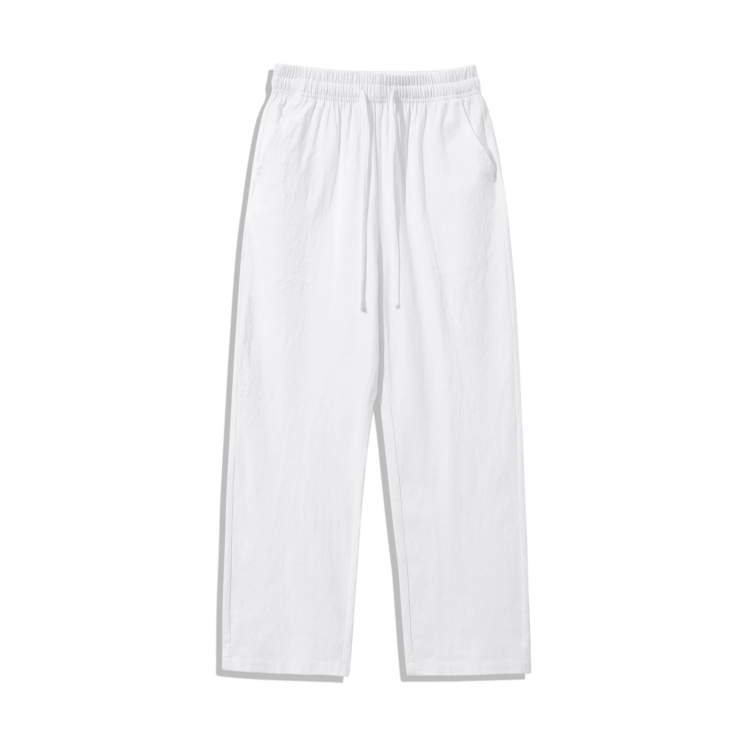 4 Pieces 100% Cotton Linen Pants for Men & Women, Summer Casual Elastic Waist Drawstring Wide Leg Breathable Pants