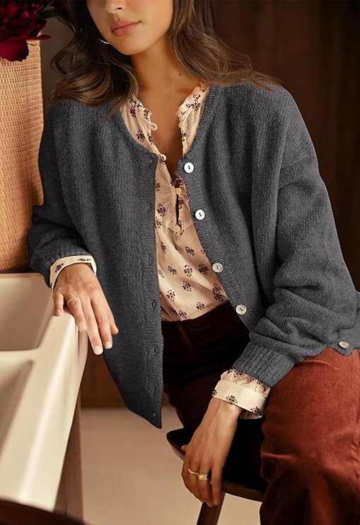 PrettyGarden Long Sleeve Crewneck Button Down Womens Sweaters Fall Open Front Chunky Cardigan Sweaters for, Womenswear#Falltok