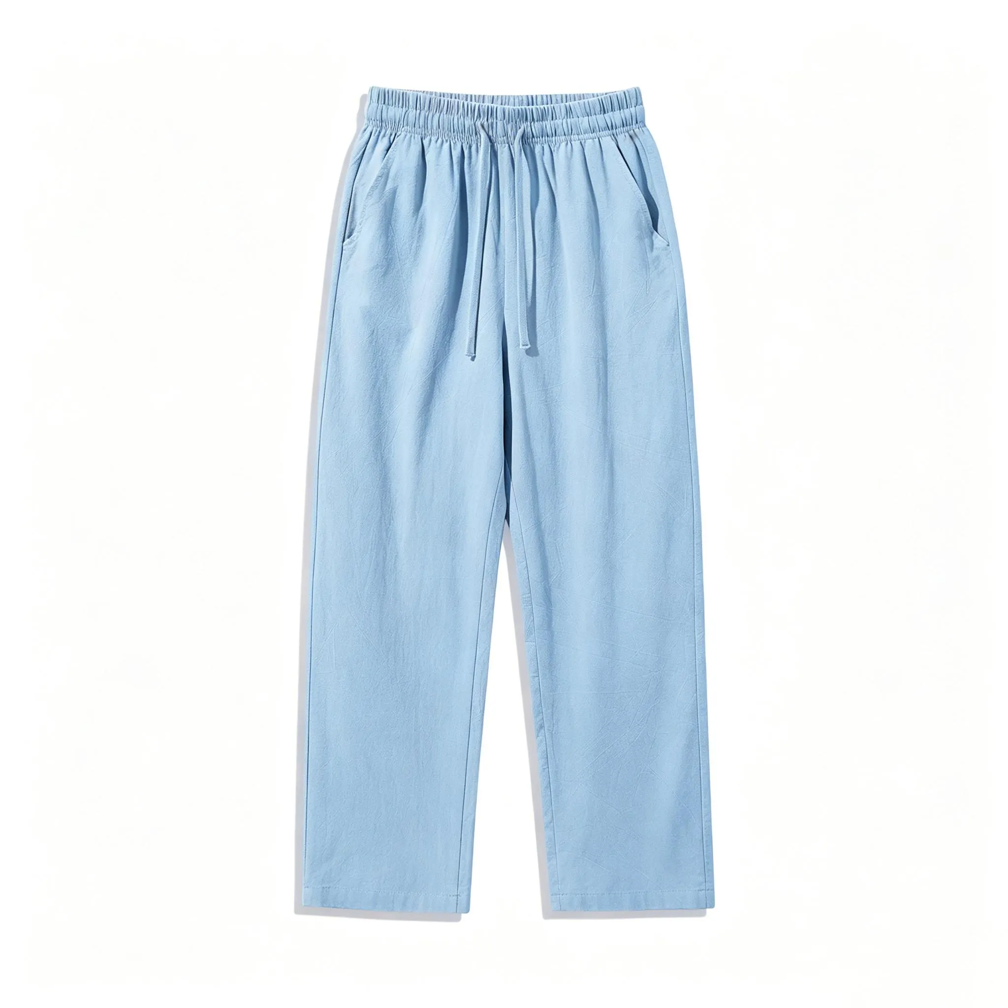 4 Pieces 100% Cotton Linen Pants for Men & Women, Summer Casual Elastic Waist Drawstring Wide Leg Breathable Pants