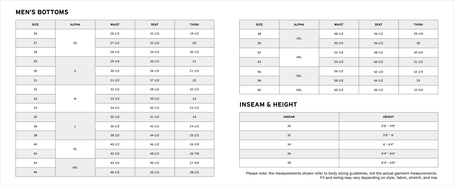 mens size chart