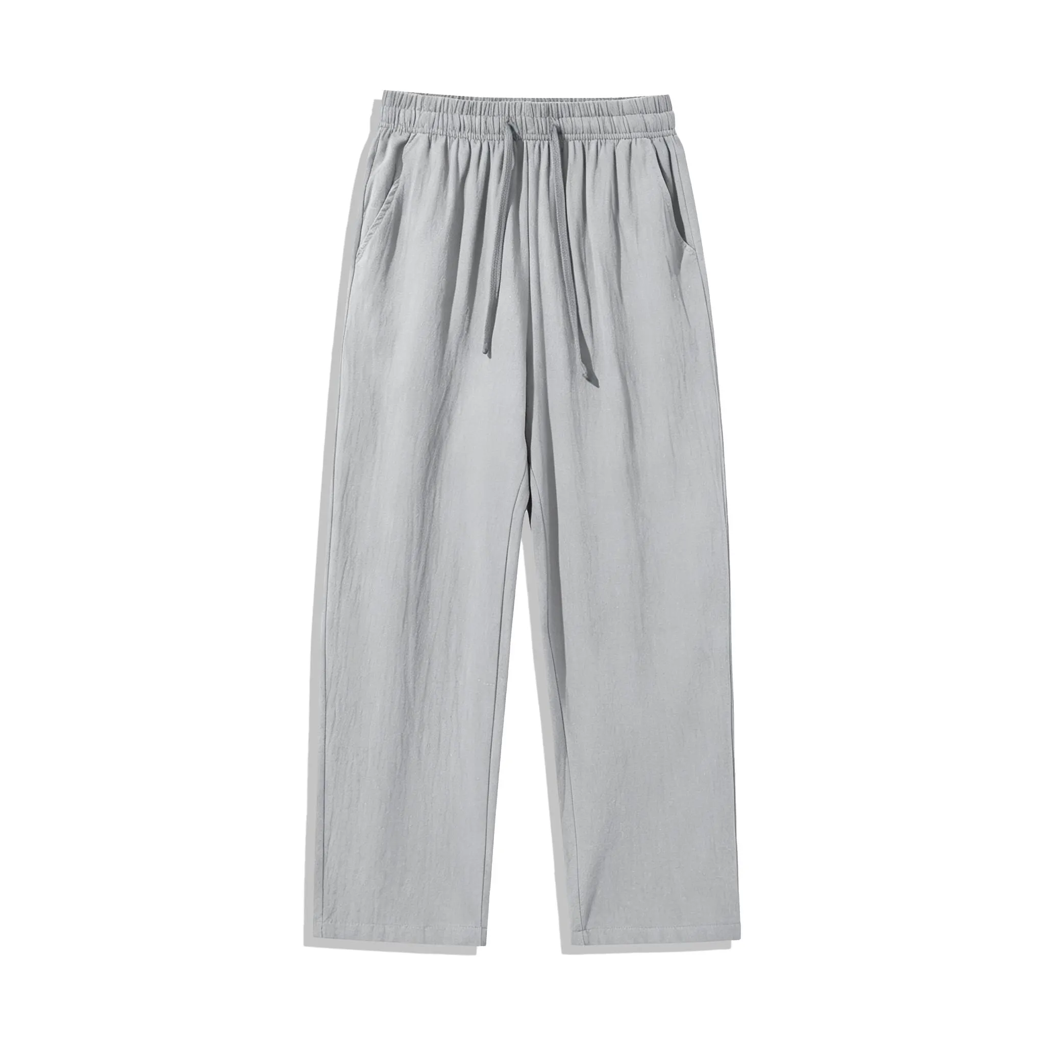 4 Pieces 100% Cotton Linen Pants for Men & Women, Summer Casual Elastic Waist Drawstring Wide Leg Breathable Pants