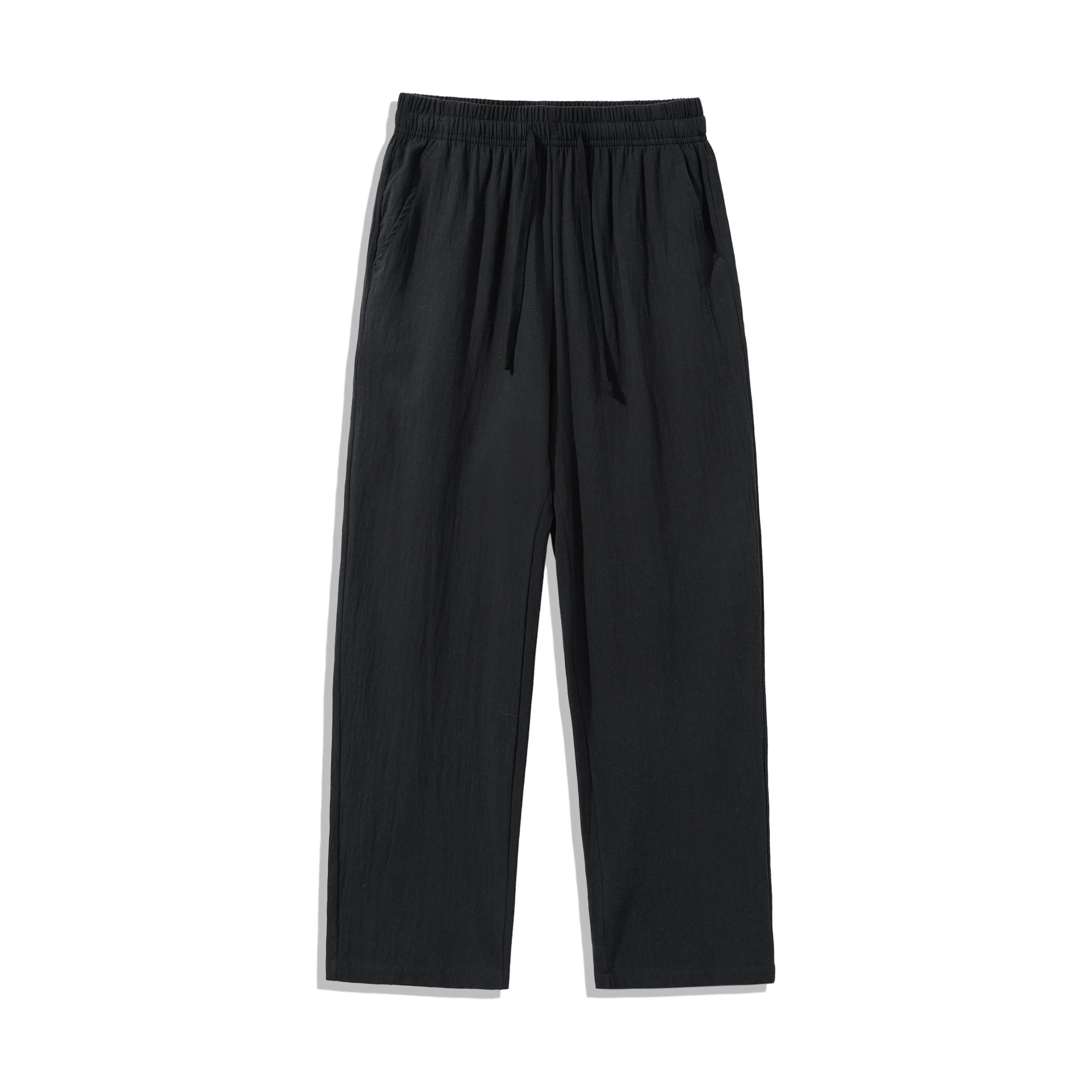 4 Pieces 100% Cotton Linen Pants for Men & Women, Summer Casual Elastic Waist Drawstring Wide Leg Breathable Pants