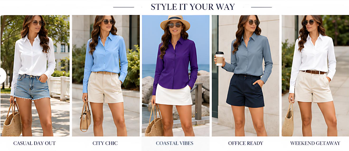 Siliteelon Button Down Dress Shirts for Women Long Sleeve Classic Fit Purple Shirt Woman Work Business Casual Collared Blouse Tops Formal Colorful Outfits | Spring Summer Outfits Inspo tiktokshopspringglowup Summervibes Denim