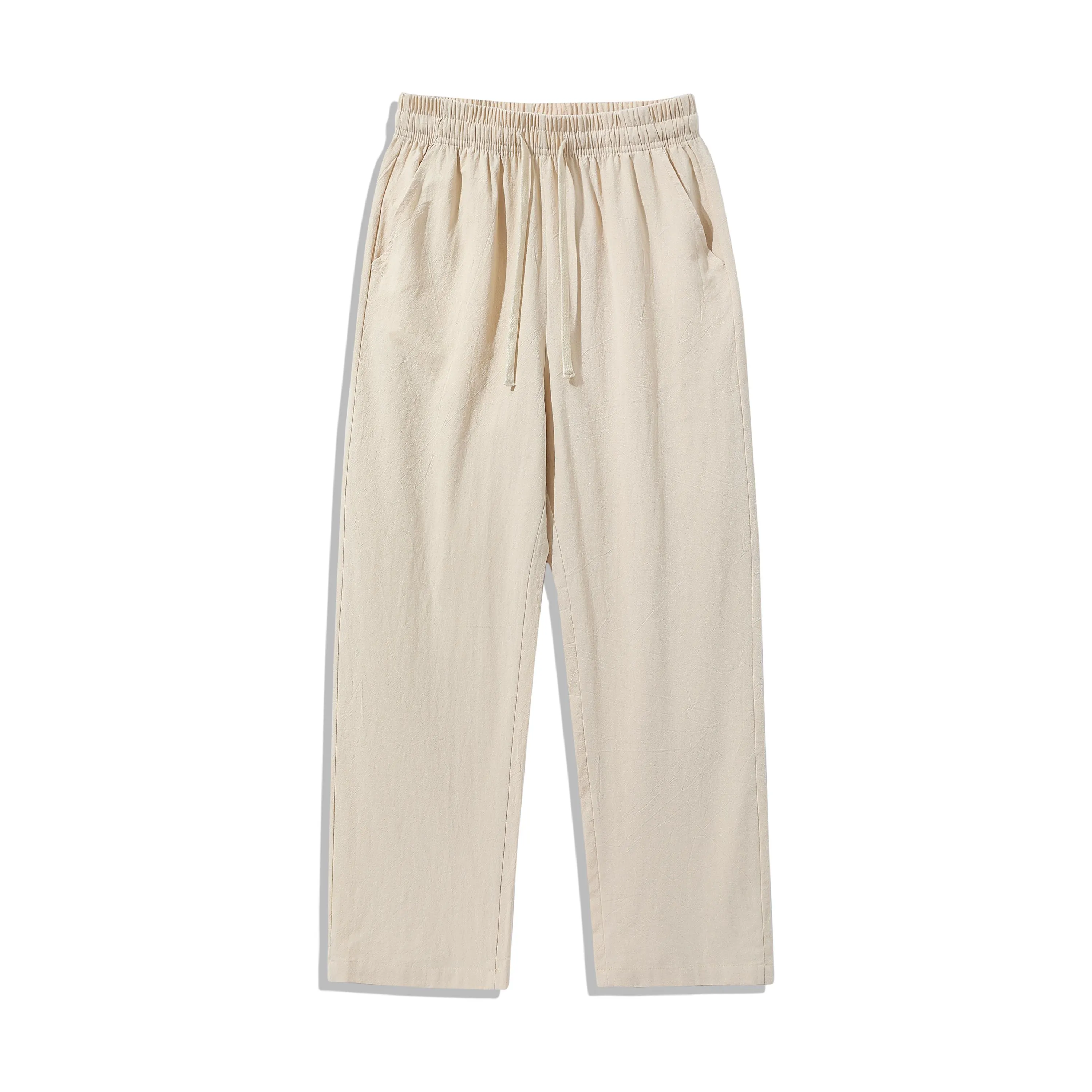 4 Pieces 100% Cotton Linen Pants for Men & Women, Summer Casual Elastic Waist Drawstring Wide Leg Breathable Pants