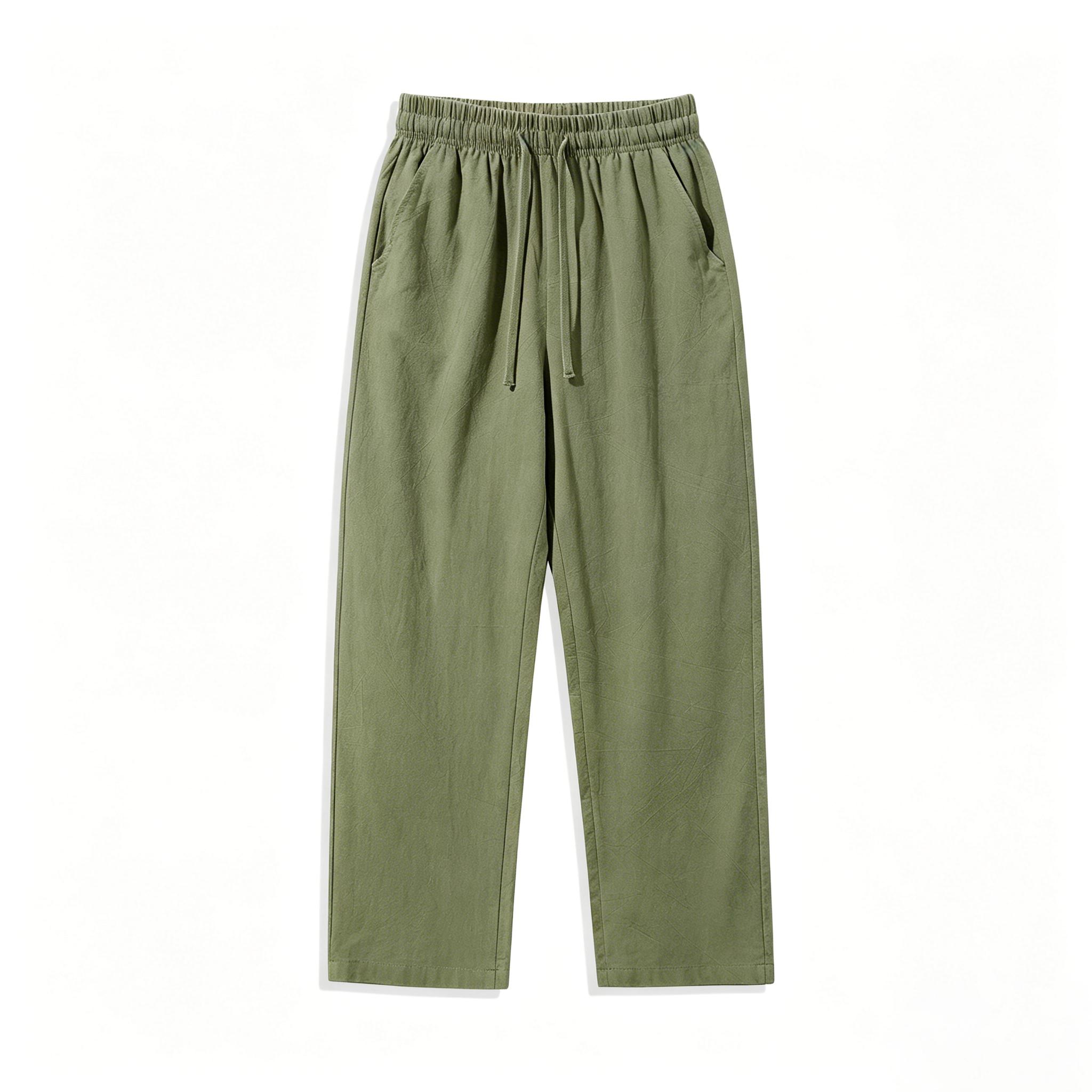 4 Pieces 100% Cotton Linen Pants for Men & Women, Summer Casual Elastic Waist Drawstring Wide Leg Breathable Pants