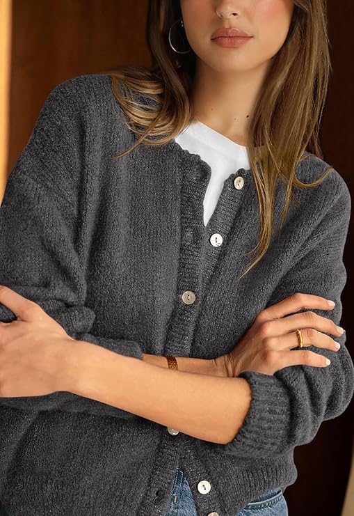 PrettyGarden Long Sleeve Crewneck Button Down Womens Sweaters Fall Open Front Chunky Cardigan Sweaters for, Womenswear#Falltok