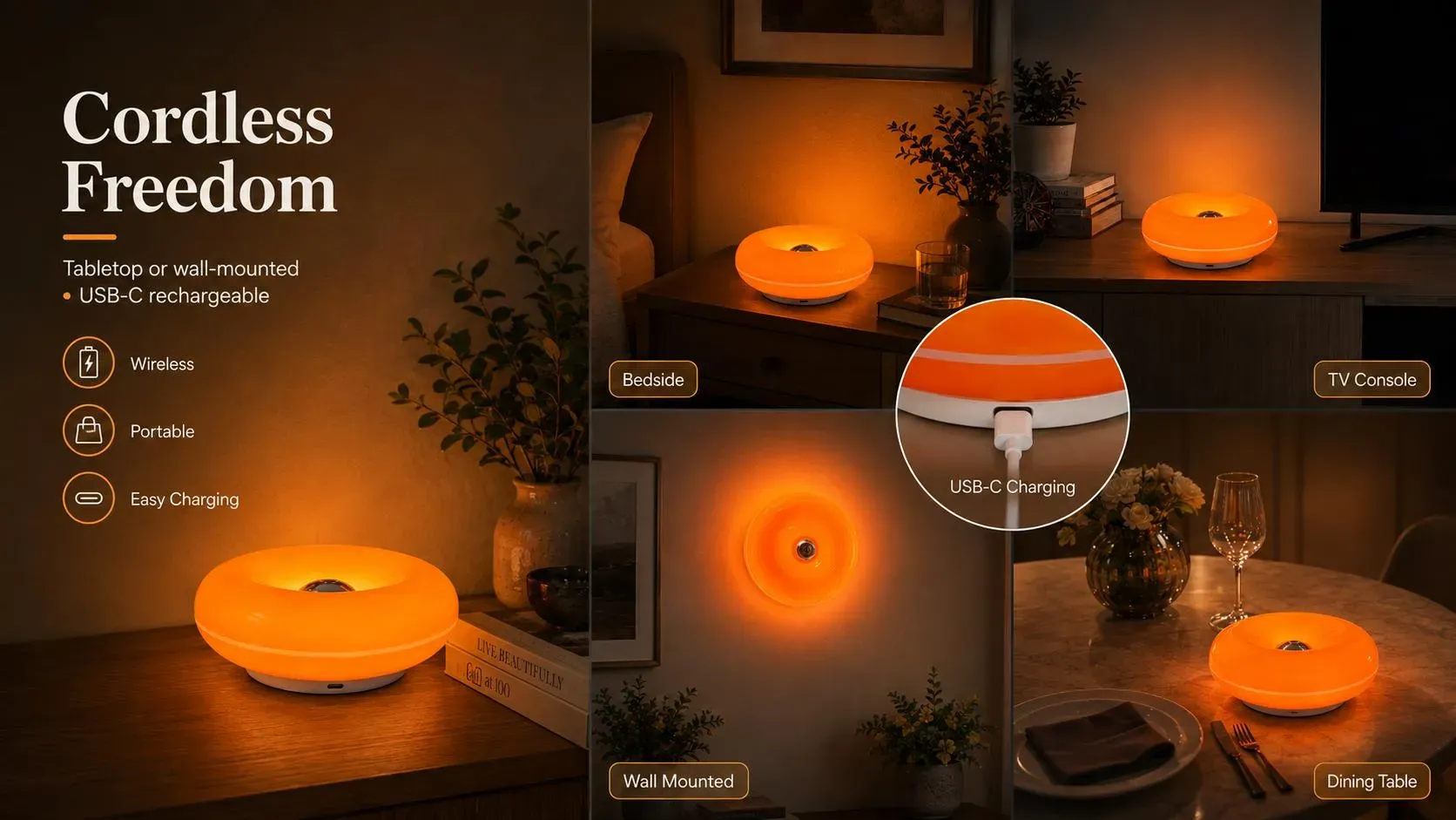 Acrylic Orange Donut Mood Lamp - Plug-in Swing Arm Wall Light, LED RGB Colorful Lights for Bedroom, Living Room Decor, Warm Retro Modern Lamps for Cozy Ambient Glow, Wall Decor for Home Supplies Festive Decorations