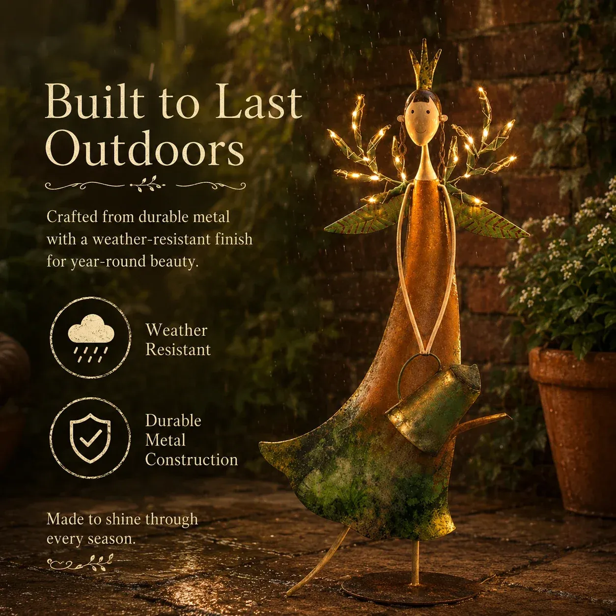 Weather-resistant Twilight Glow Garden Girl displayed outdoors