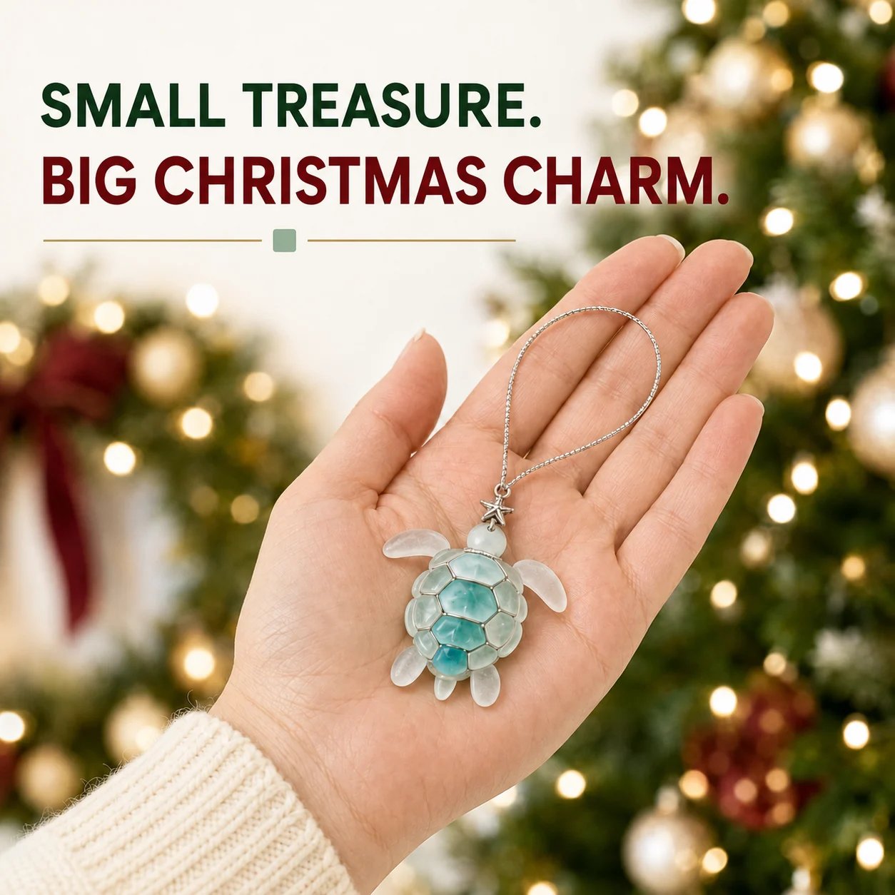 Palm-sized lightweight coastal ornament shown to scale