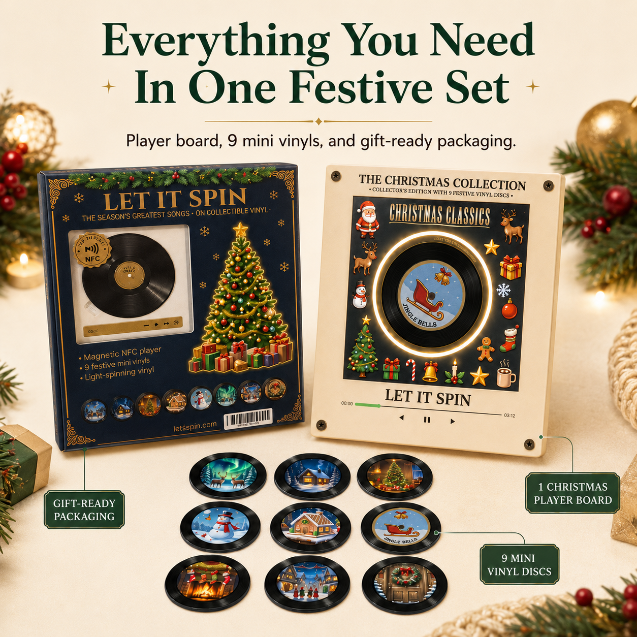 Christmas vinyl player set contents