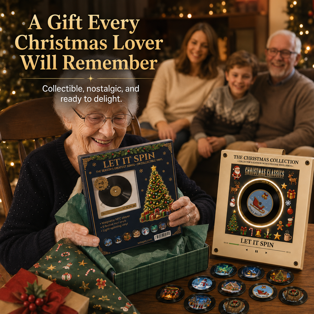 Christmas vinyl player gift for holiday lovers