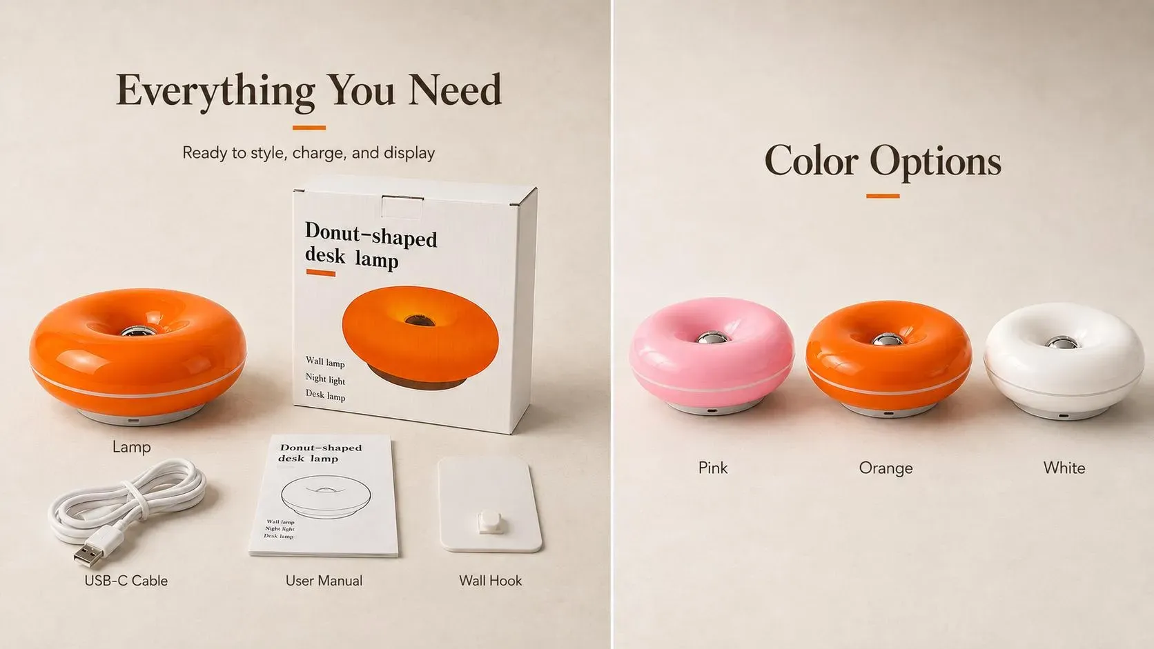Acrylic Orange Donut Mood Lamp - Plug-in Swing Arm Wall Light, LED RGB Colorful Lights for Bedroom, Living Room Decor, Warm Retro Modern Lamps for Cozy Ambient Glow, Wall Decor for Home Supplies Festive Decorations
