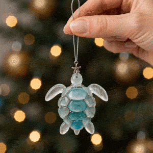 Frosted sea turtle keepsake ornament with a complete hanging loop