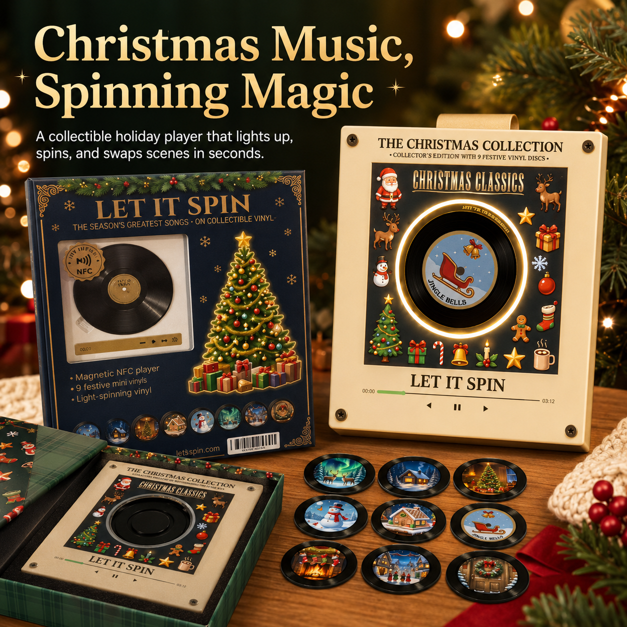 Christmas vinyl player collectible holiday music set
