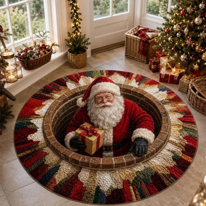 🏆Flash Sale 80% OFF⚡️10W+SOLD!🔥🎄3D Optical Illusion Vortex Quilted Round Christmas Rug