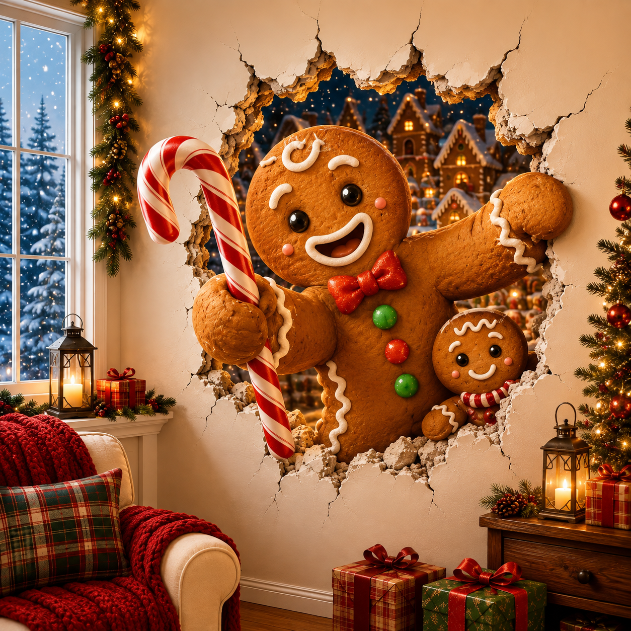 🏆Flash Sale 80% OFF⚡️10W+SOLD!🔥Christmas Break-In 3D Wall Decal🎅