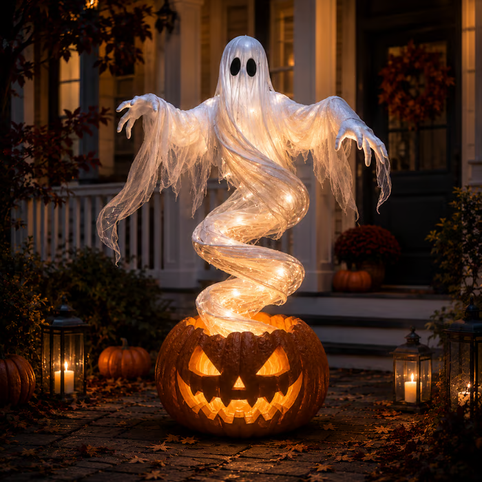 🔥⏰Limited Stock 50% OFF👻Swirling Ghost Pumpkin Yard Lamp🎃(51in)