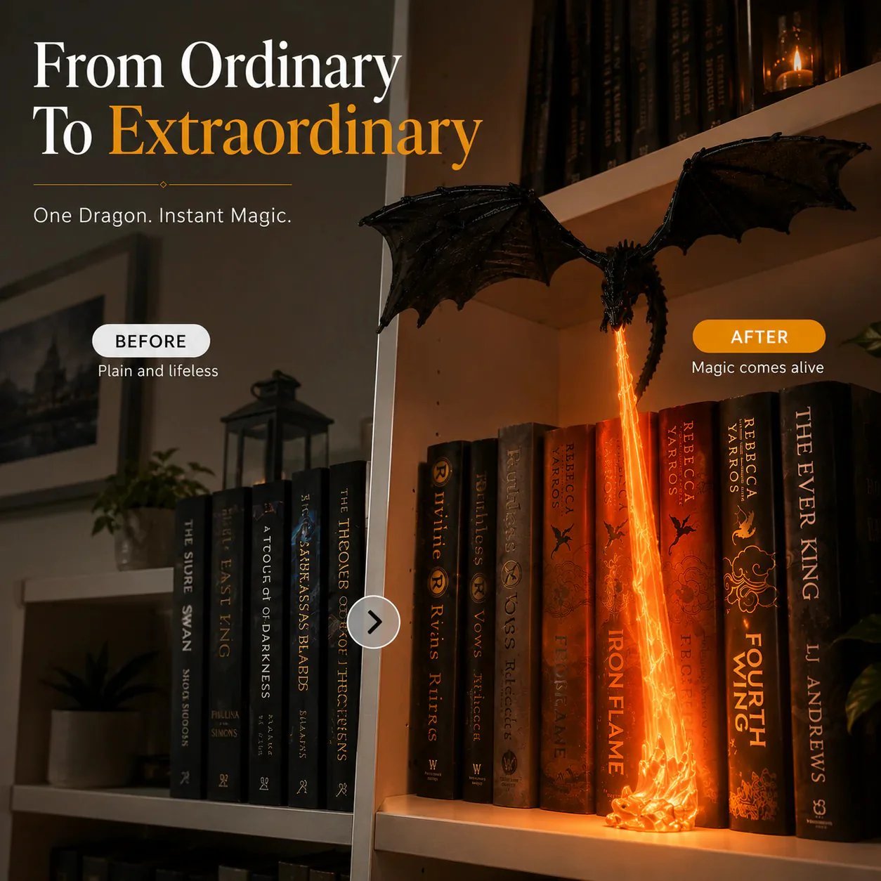 🔥LAST DAY 49% OFF🐉Fire Breathing Dragon Bookshelf Decor Lamp🔥