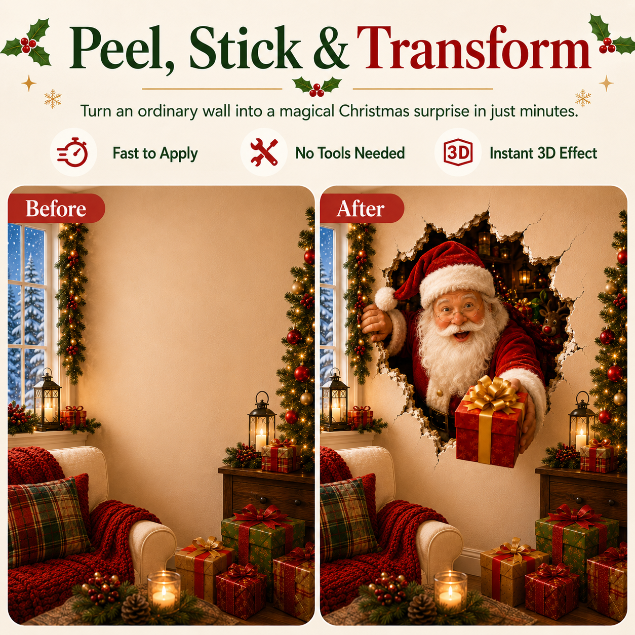 🏆Flash Sale 80% OFF⚡️10W+SOLD!🔥Christmas Break-In 3D Wall Decal🎅