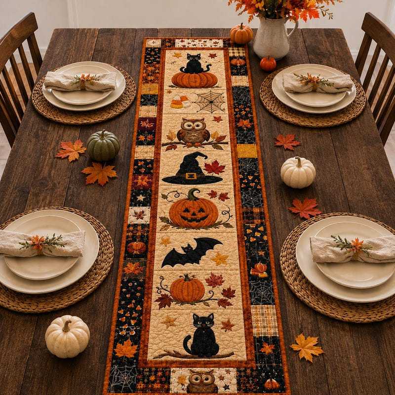 🔥LAST DAY 52% OFF🎃Halloween Quilted Table Runner–Cozy Fall Decor in Seconds