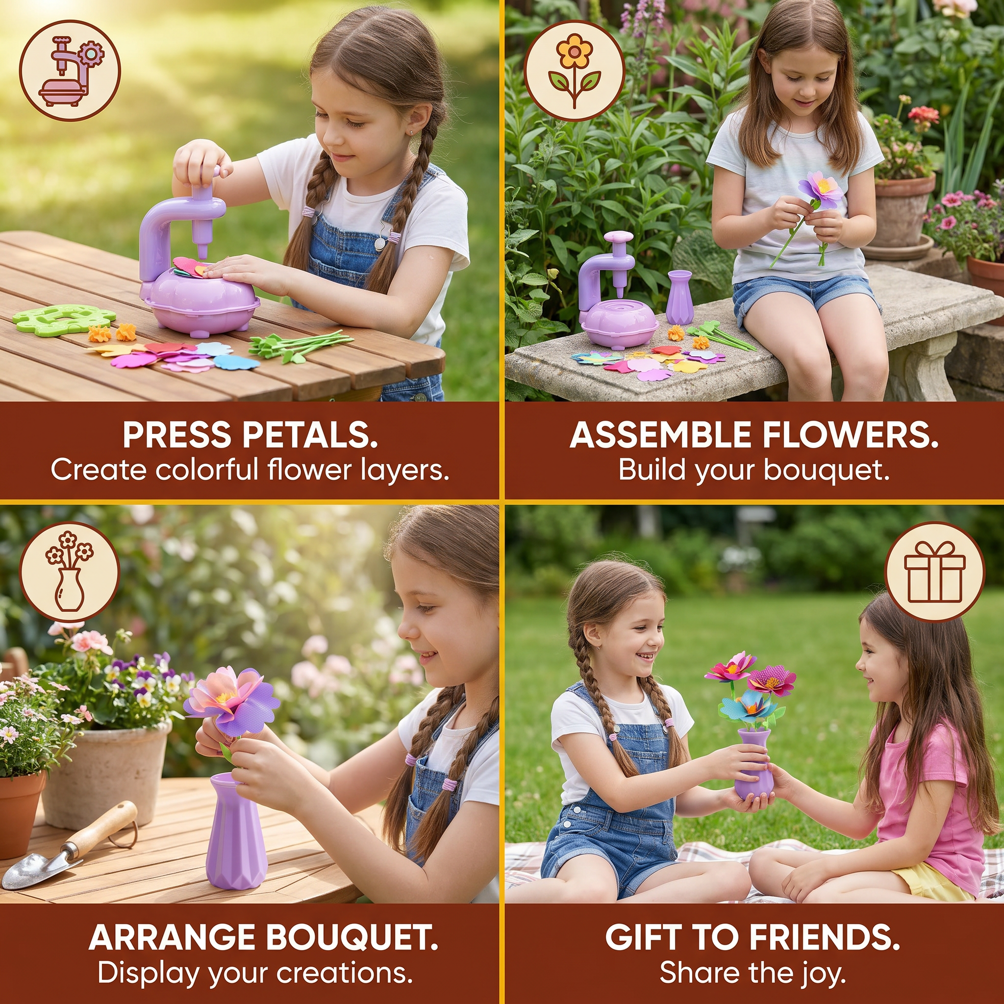 Kids Flower Bouquet Making Kit with Press Machine – DIY Craft Set for Girls