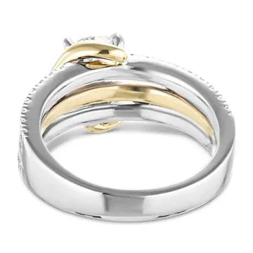 Round Moissanite Two Tone Vine Split Shank Pave Engagement Ring