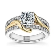 Round Moissanite Two Tone Vine Split Shank Pave Engagement Ring