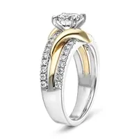 Round Moissanite Two Tone Vine Split Shank Pave Engagement Ring