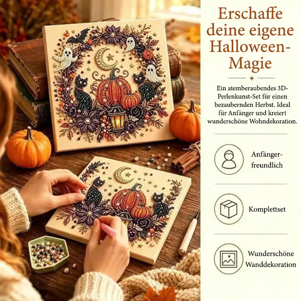 👻🎃 Halloween-Geist Diamond-Painting-Set (DIY), 20 × 20 cm – Niedliches & geheimnisvolles 3D-Diamond-Art-Motiv, herbstliche Wanddekoration, saisonale Geschenkidee für Anfänger & Partys