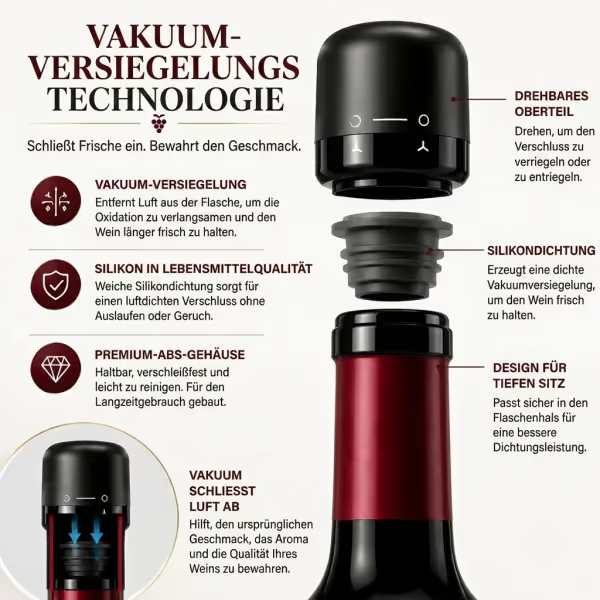 🍷 Premium-Vakuum-Weinverschluss – Hält Wein länger frisch dank luftdichtem Verschluss